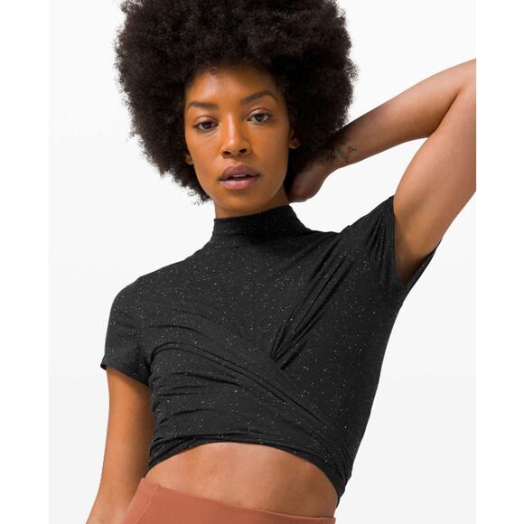 Lululemon Time to Restore Mock Neck Short Sleeve Tie Crop Black & White, Size 8 - Picture 2 of 8